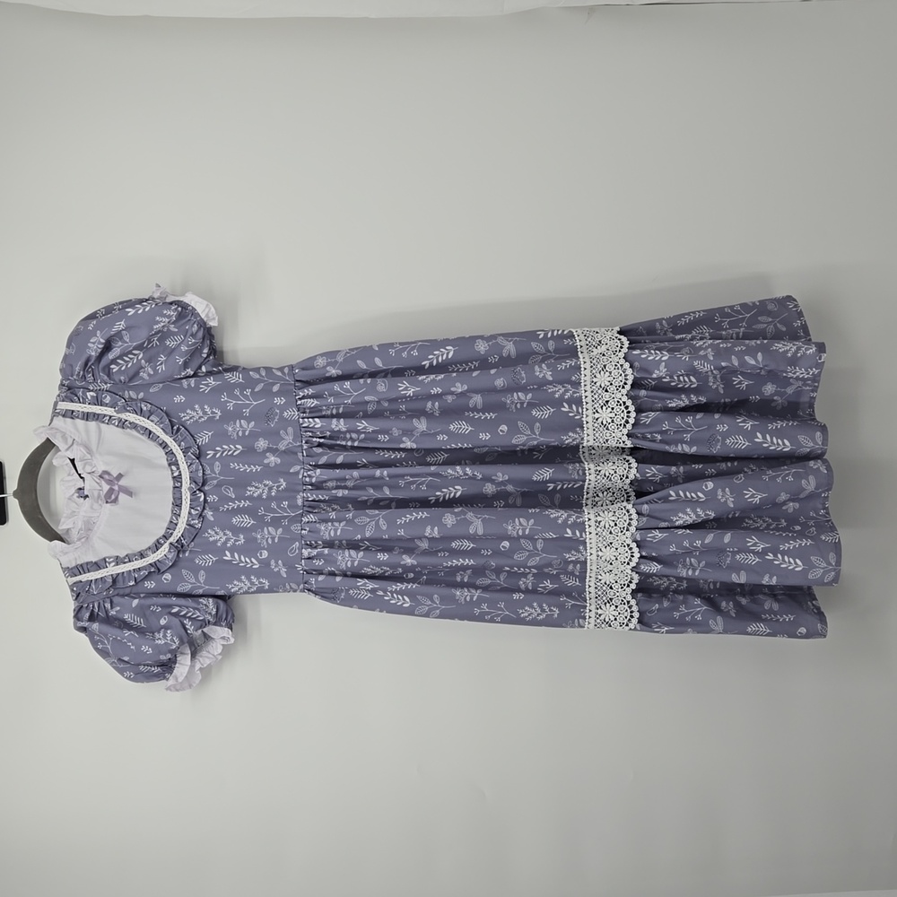 Scarlet Darkness Kids Bow-knot Puffed Sleeve Ruffled Neck Maxi Dress Size 8Y